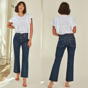 AMO Bella Indie Blue Flare Crop High-Rise Jeans Size 27 Women’s Dark Wash